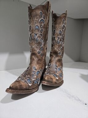 J.B Dillon Festival Western Leather Stitched Cowboy Boots Sz 7.5B Style JBR7010